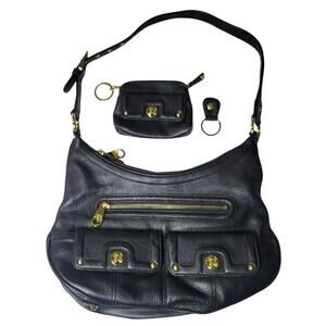 Stone Mountain Black Pebbled Leather Shoulder Hobo Bag w/ Coin Wallet A80460